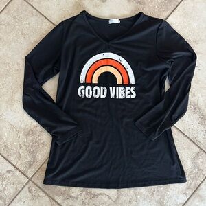 Good Vibes Women's Black Long Sleeve Shirt Fitted Top Size Med